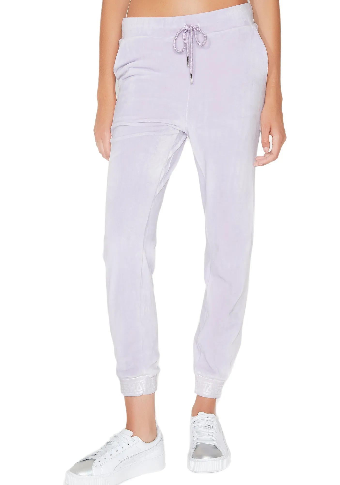 Lilac Velour Skinny Joggers sold by Dolls Kill