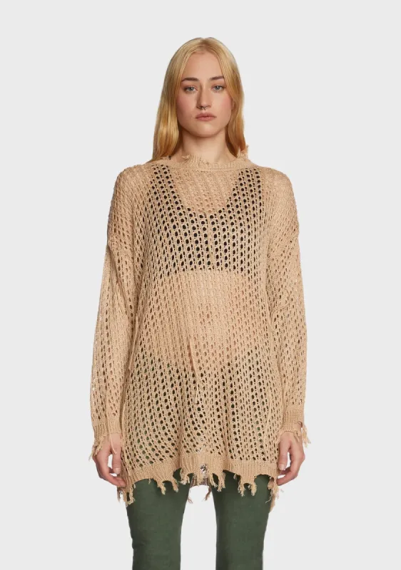 Quick Timing Crochet Top - Brown sold by Dolls Kill