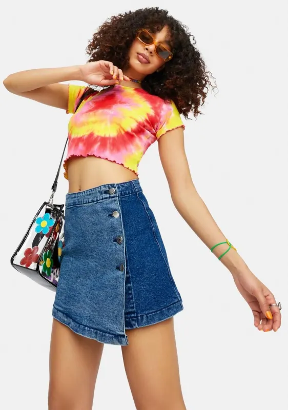 Can U Dig It Two Tone Denim Wrap Mini Skirt sold by Dolls Kill