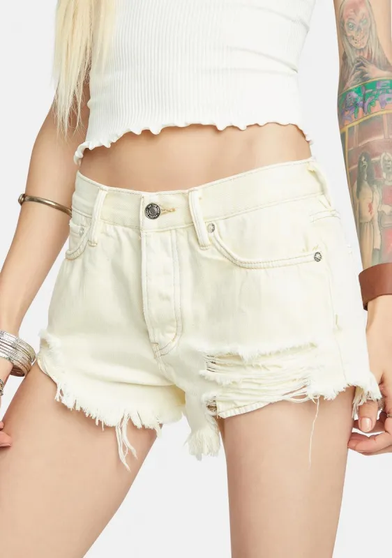 Loving Good Vibrations Denim Shorts sold by Dolls Kill