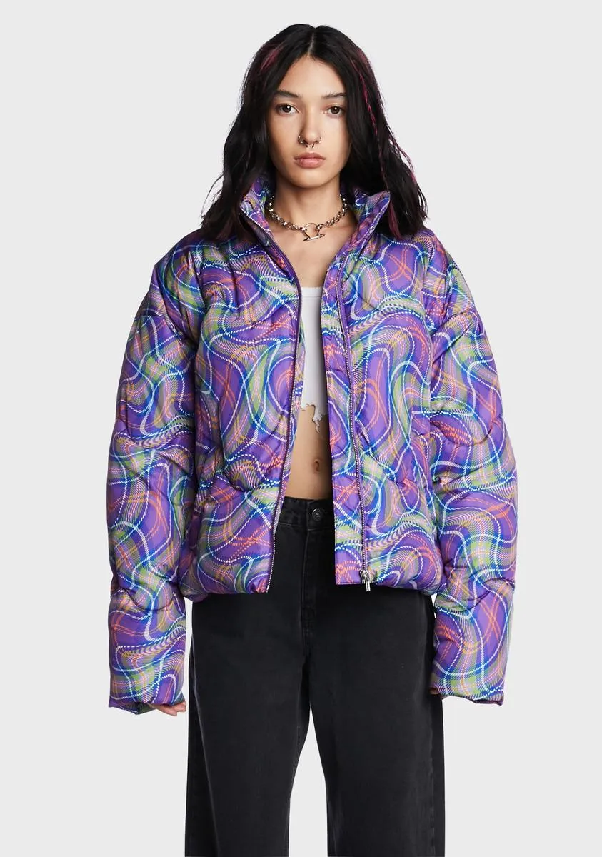 Warped Puffer Jacket sold by Dolls Kill