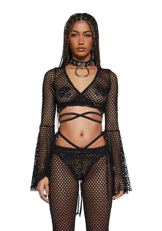 Techno Fantasy Fishnet Wrap Top - Black sold by Dolls Kill