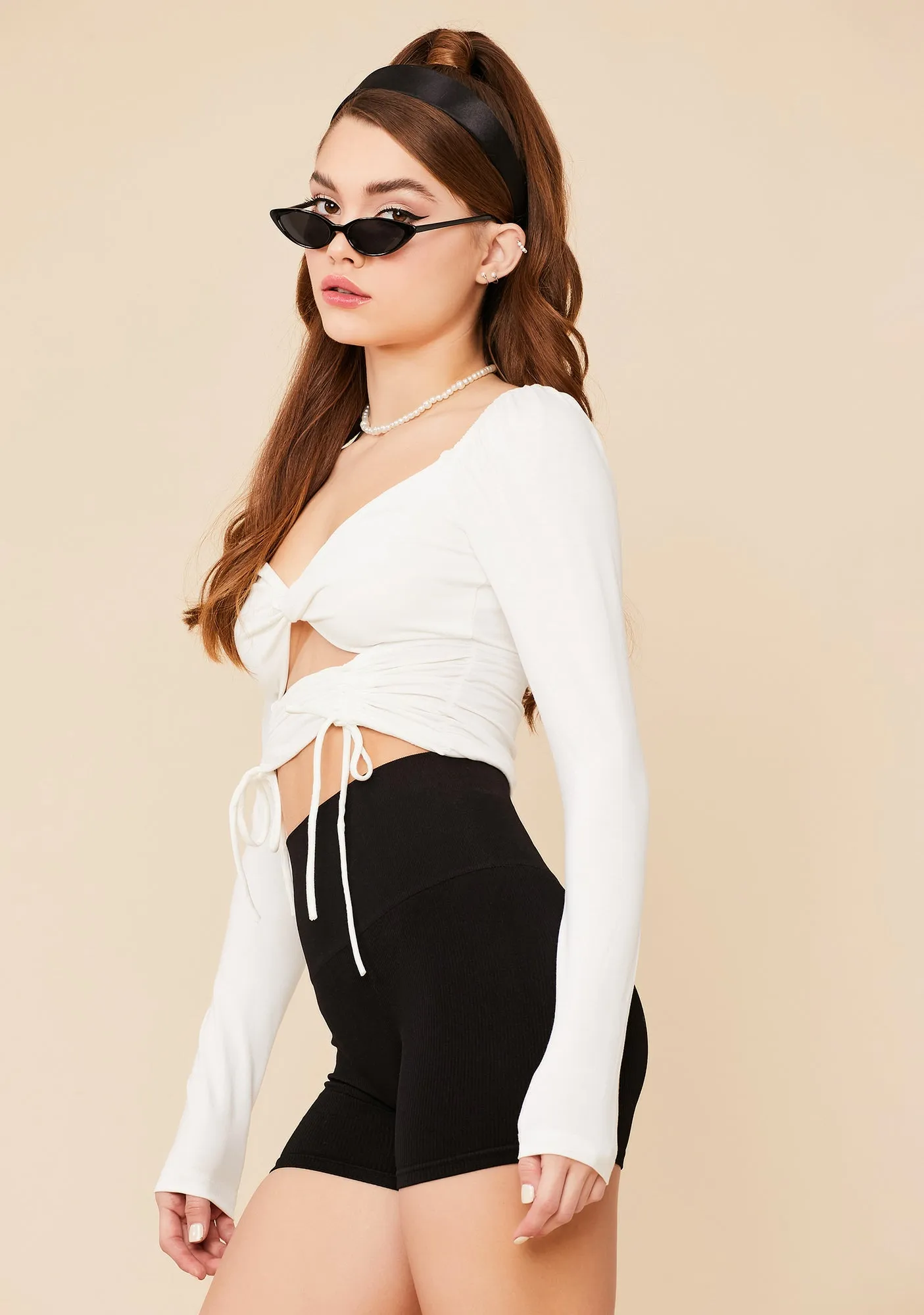 Ivory Breakin' The Rules Cutout Ruched Crop Top sold by Dolls Kill product image thumbnail 2