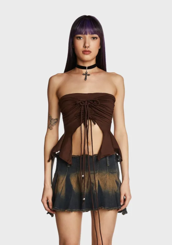 Going Mainstream Crop Top - Brown sold by Dolls Kill