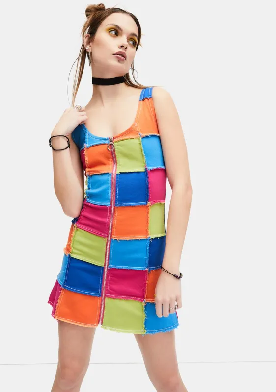 Colorful Life Patchwork Mini Dress sold by Dolls Kill