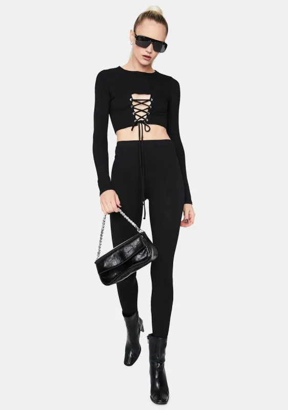 Never Better Lace Up Crop Top Set sold by Dolls Kill