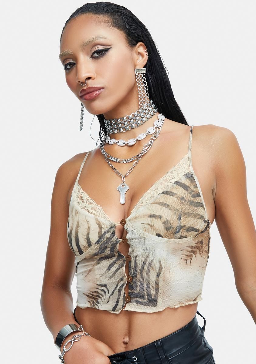Tiger Brown Mesh Yena Crop Top sold by Dolls Kill