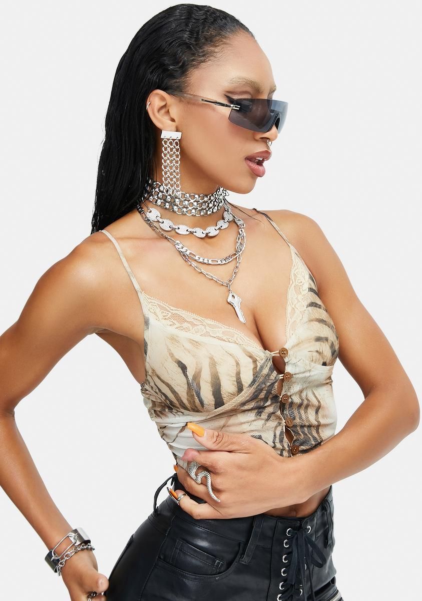 Tiger Brown Mesh Yena Crop Top sold by Dolls Kill product image thumbnail 2