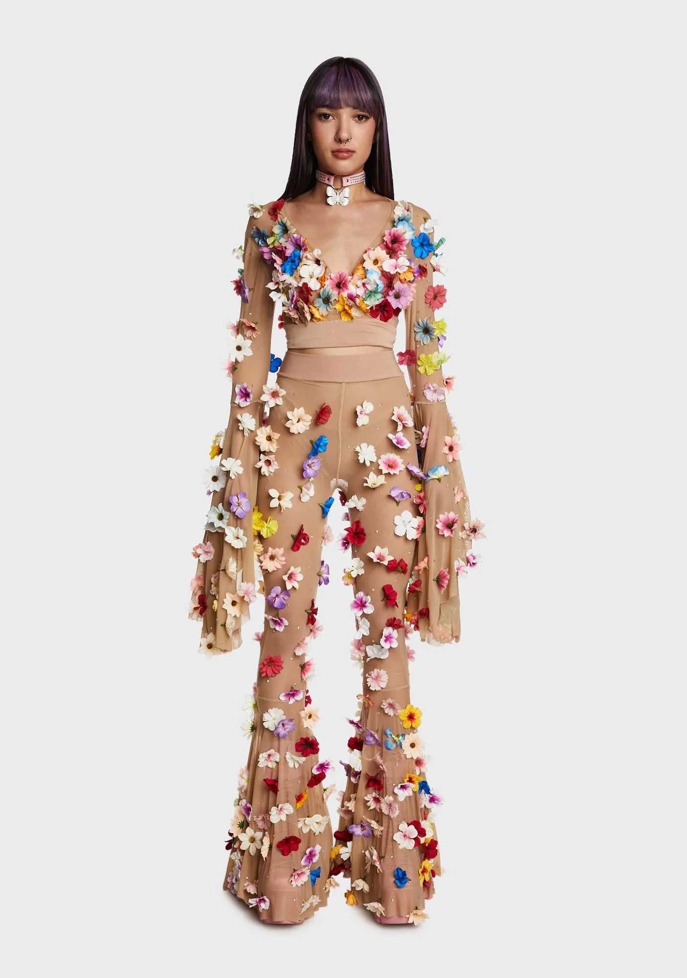 Flower Power Bell Sleeve Top sold by Dolls Kill