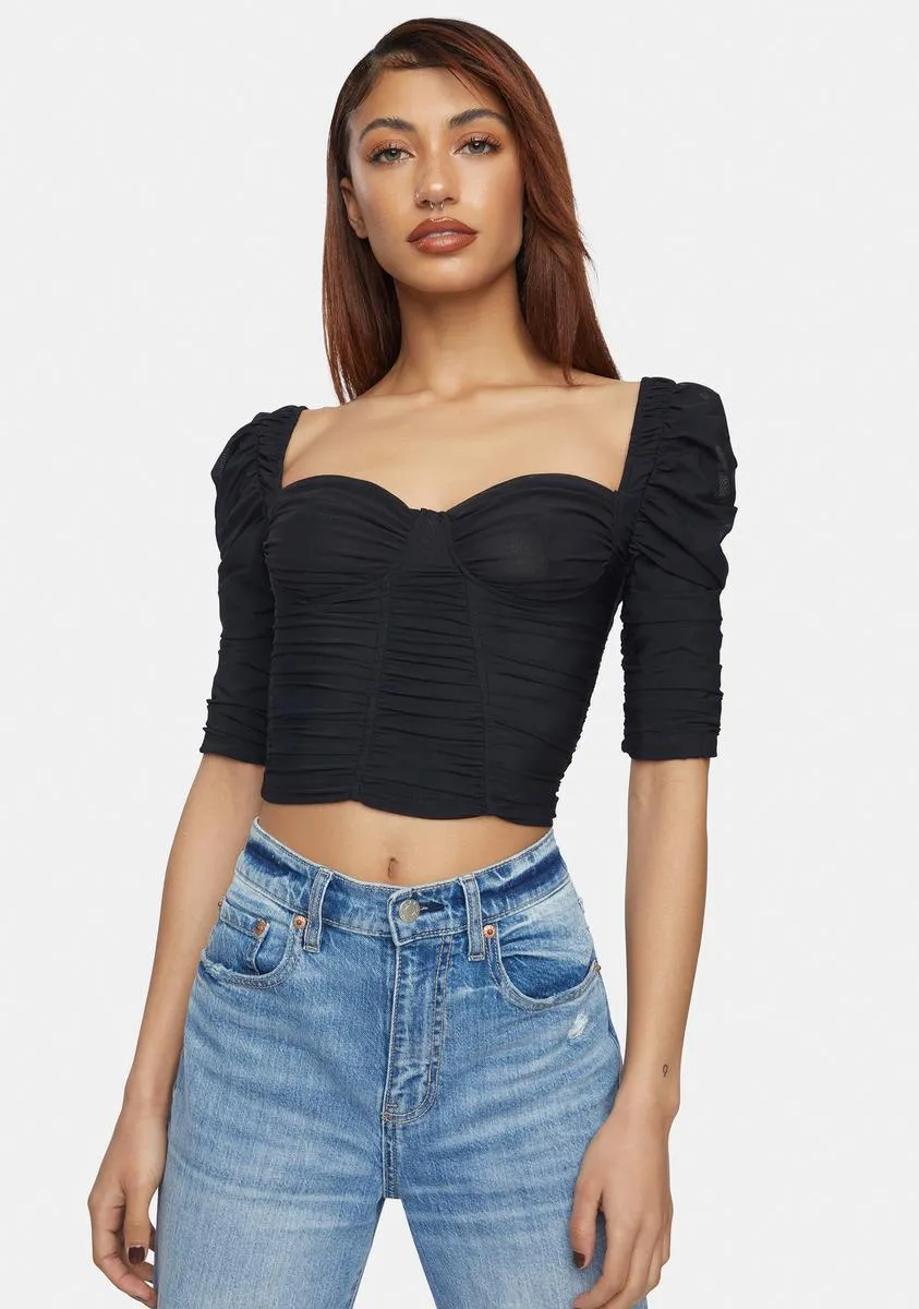 Hidden Liar Ruched Puff Sleeve Top sold by Dolls Kill