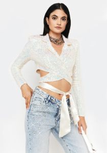 Opal Party's Here Sequin Wrap Blazer sold by Dolls Kill