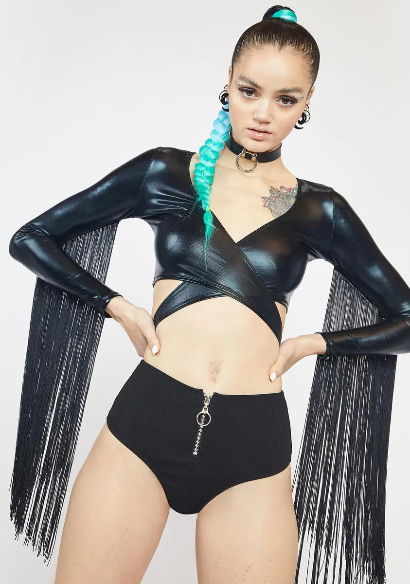 Dark Euphoric Element Fringe Wrap Top sold by Dolls Kill
