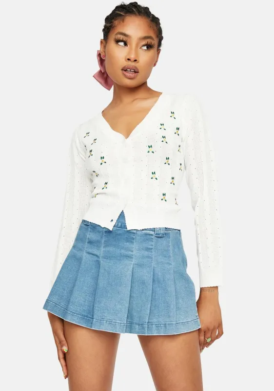 Ivory Fields Of Flowers Embroidered Cardigan sold by Dolls Kill