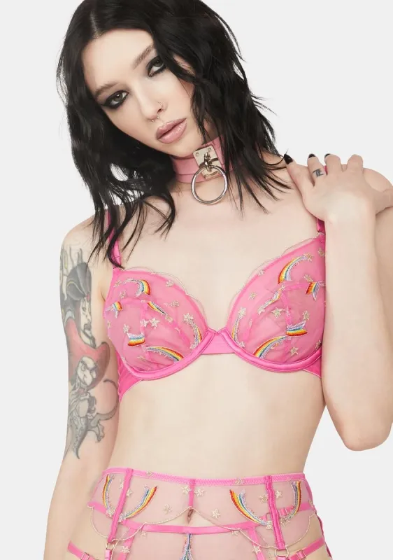 Coccinelle Rainbow Shooting Star Pride Embroidery Bra sold by Dolls Kill