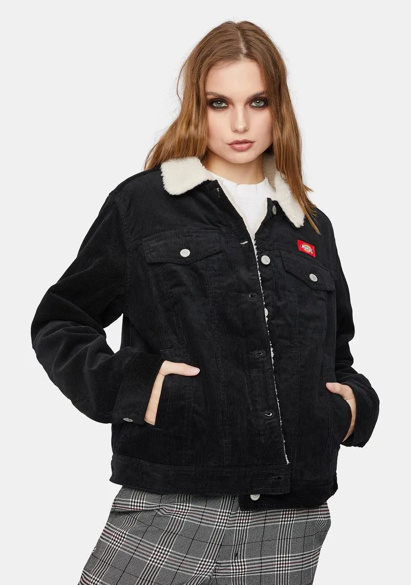 Black Sherpa Lined Corduroy Jacket sold by Dolls Kill