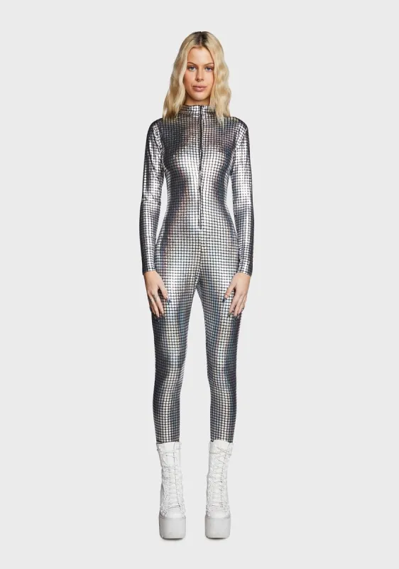 Give 'Em Whiplash Holographic Catsuit sold by Dolls Kill