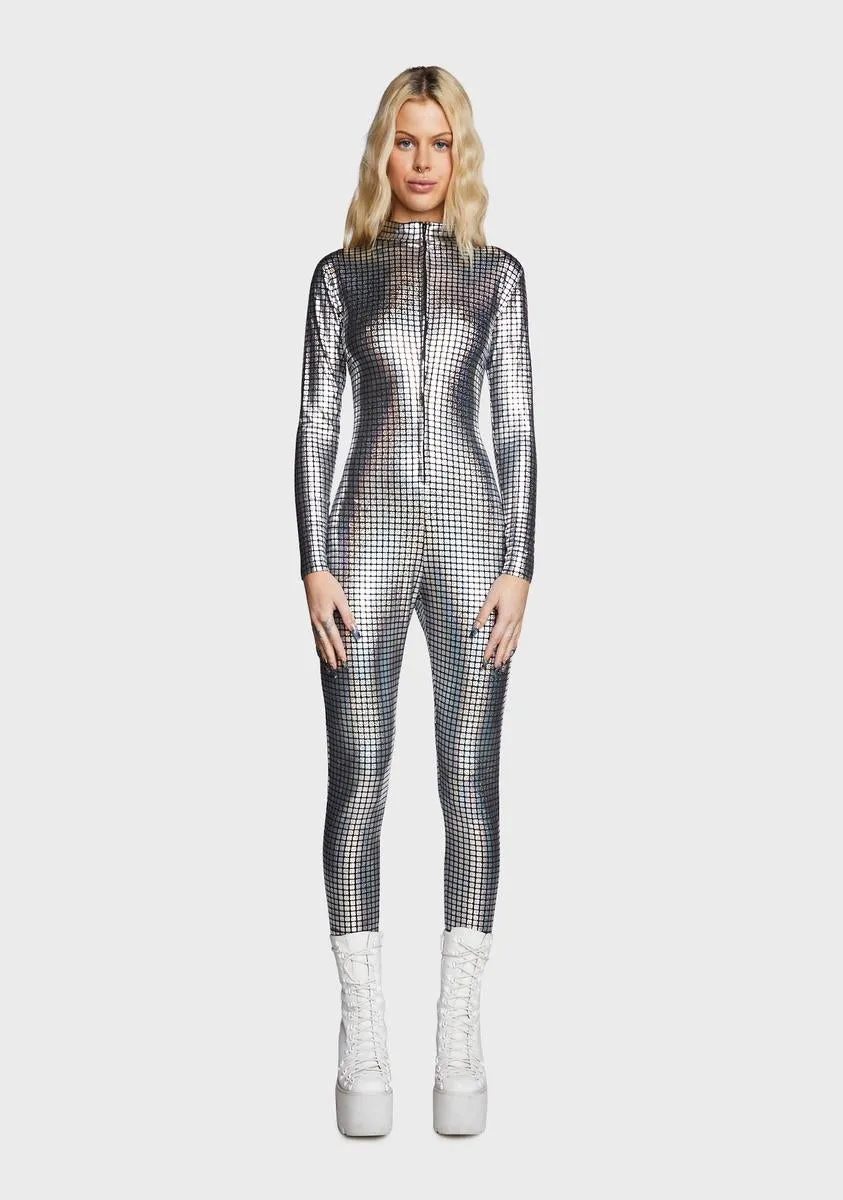Give 'Em Whiplash Holographic Catsuit sold by Dolls Kill