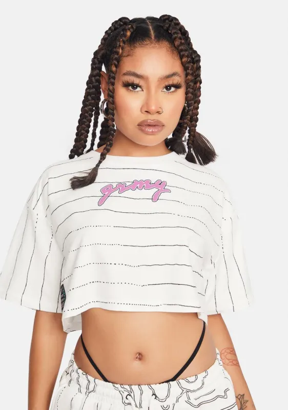 White Striped Crop Tee sold by Dolls Kill