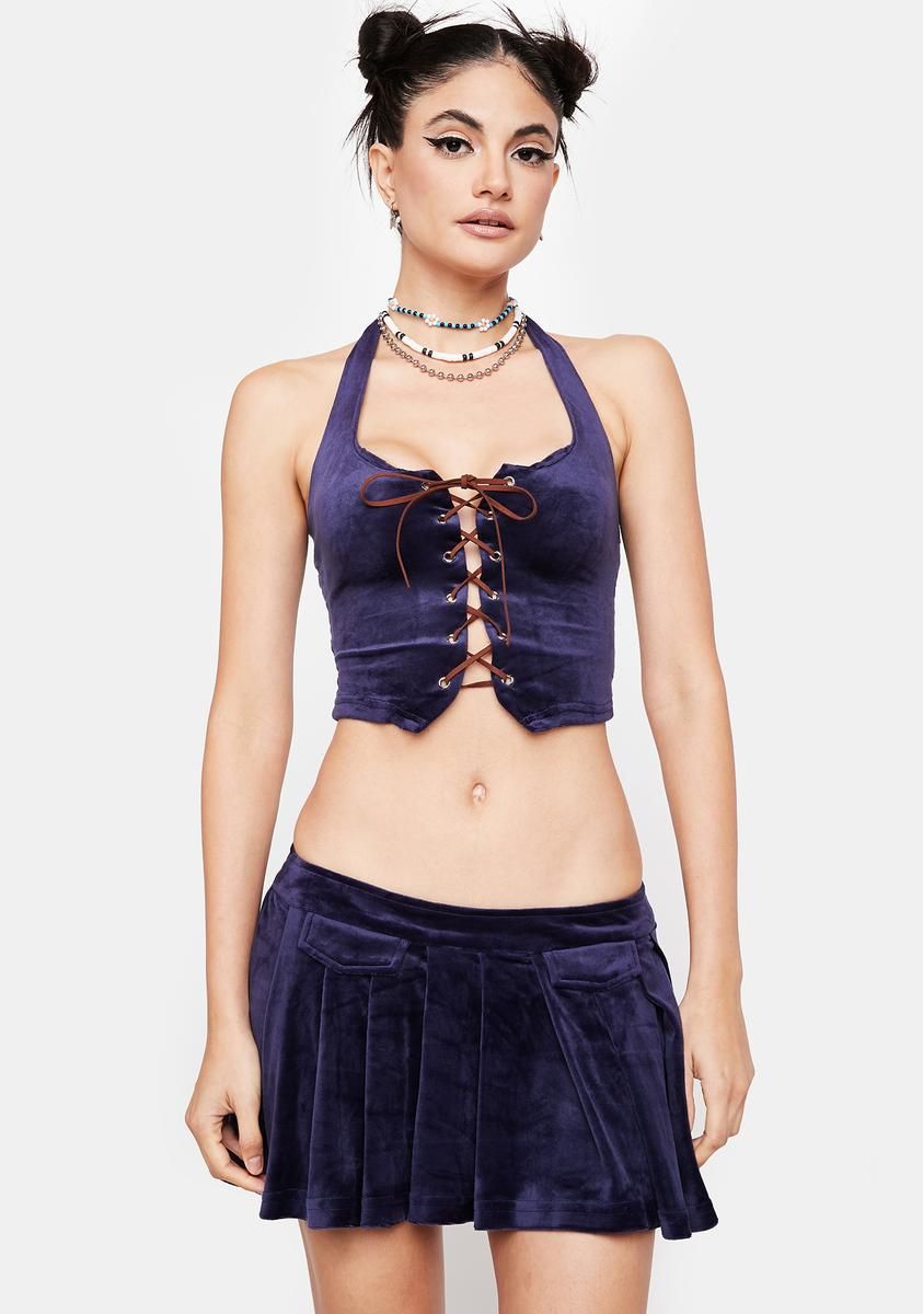 Navy Along For The Ride Skirt Set sold by Dolls Kill