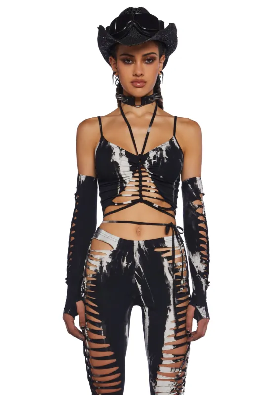 Sunset Trippy Top And Gloves Set - Black sold by Dolls Kill