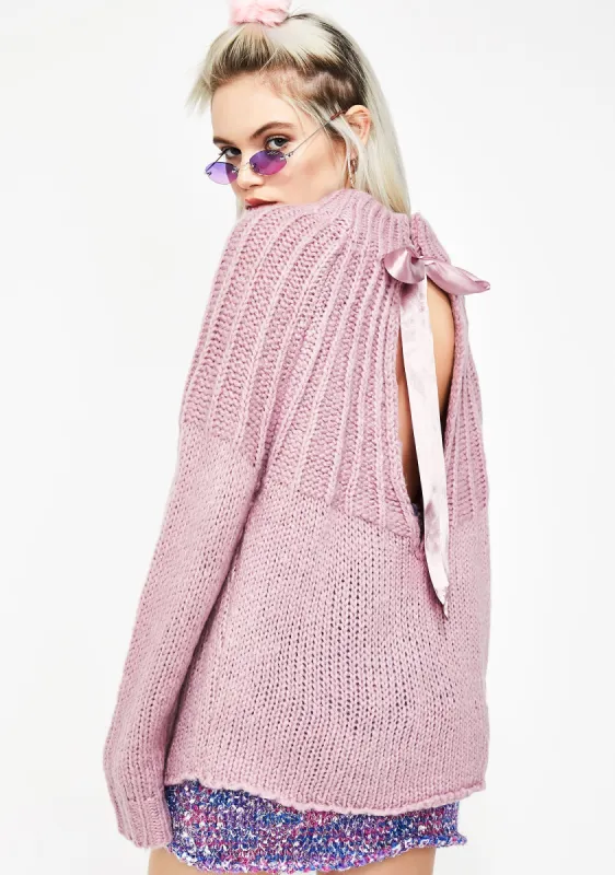 Lilac Dream Desire Tie Back Sweater sold by Dolls Kill