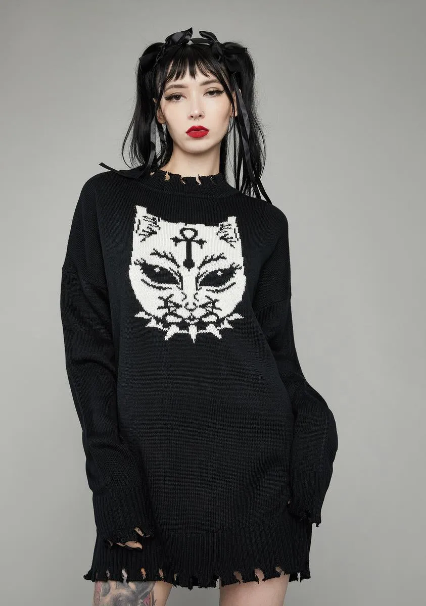 Fluff Off Distressed Sweater sold by Dolls Kill