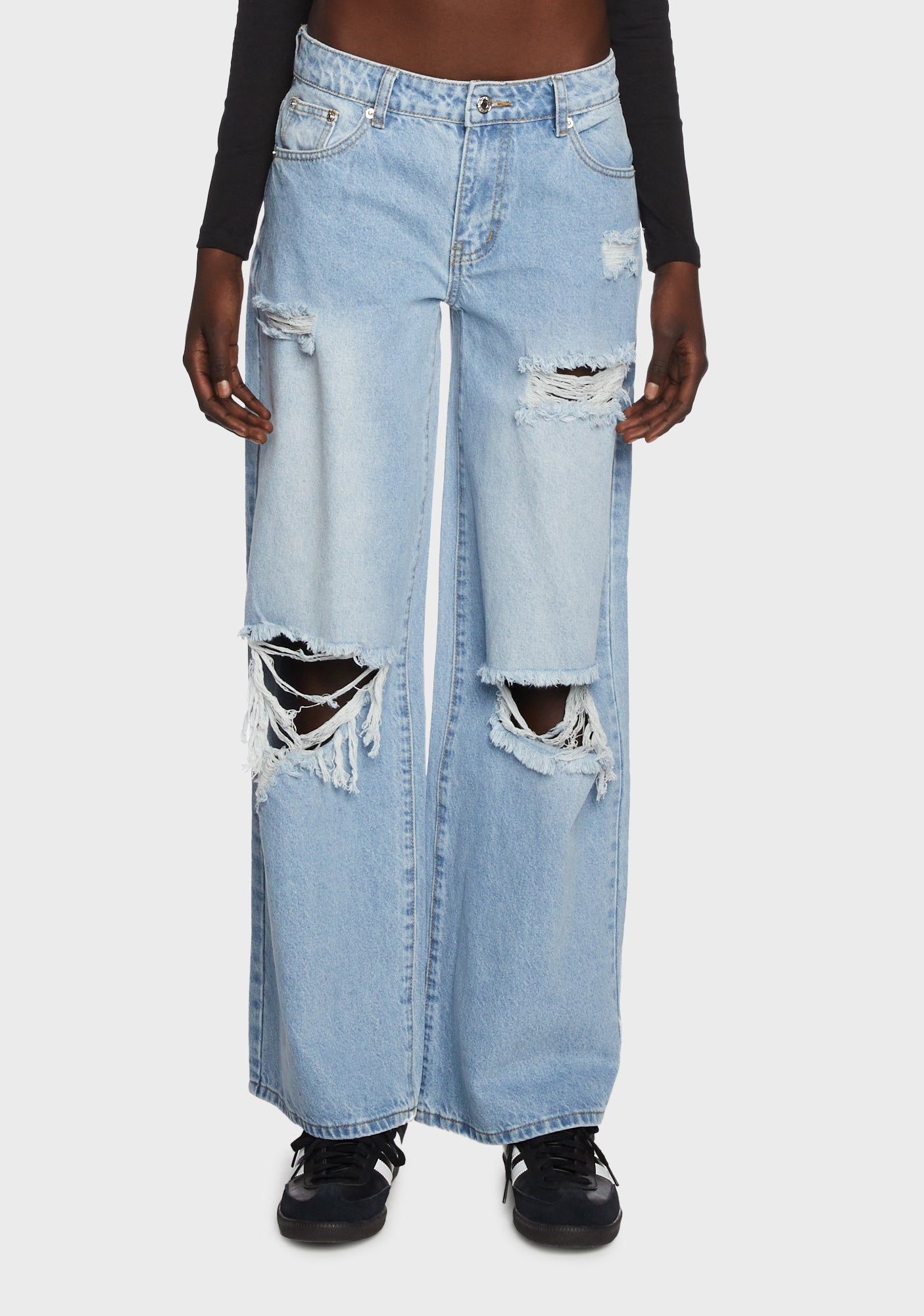 Distressed Low Rise Boyfriend Jeans sold by Dolls Kill