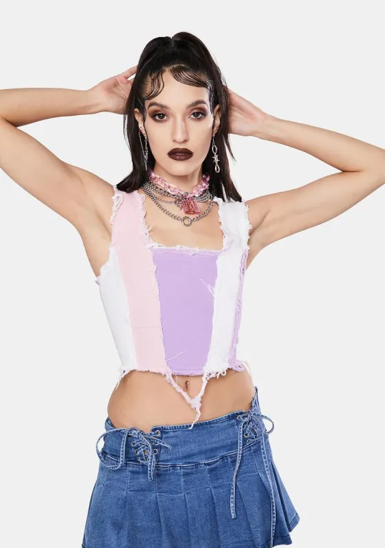 Pastel Patchwork Denim Corset Top sold by Dolls Kill