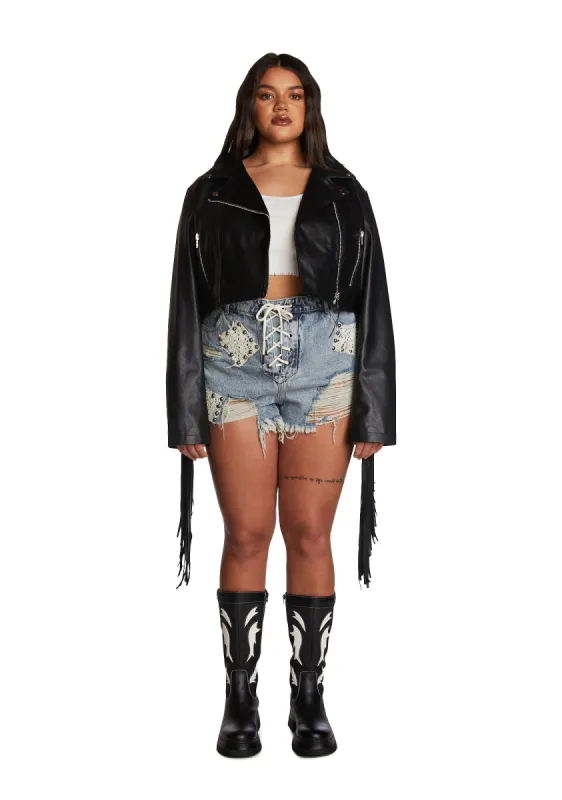 Plus Hateful Ace Fringe Moto Jacket sold by Dolls Kill