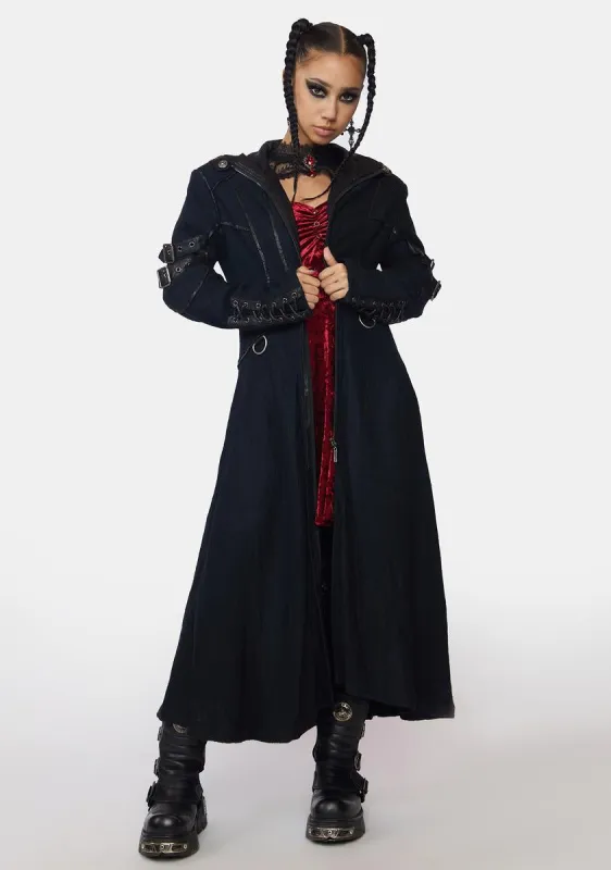 Goth Buckle Long Trench Coat sold by Dolls Kill