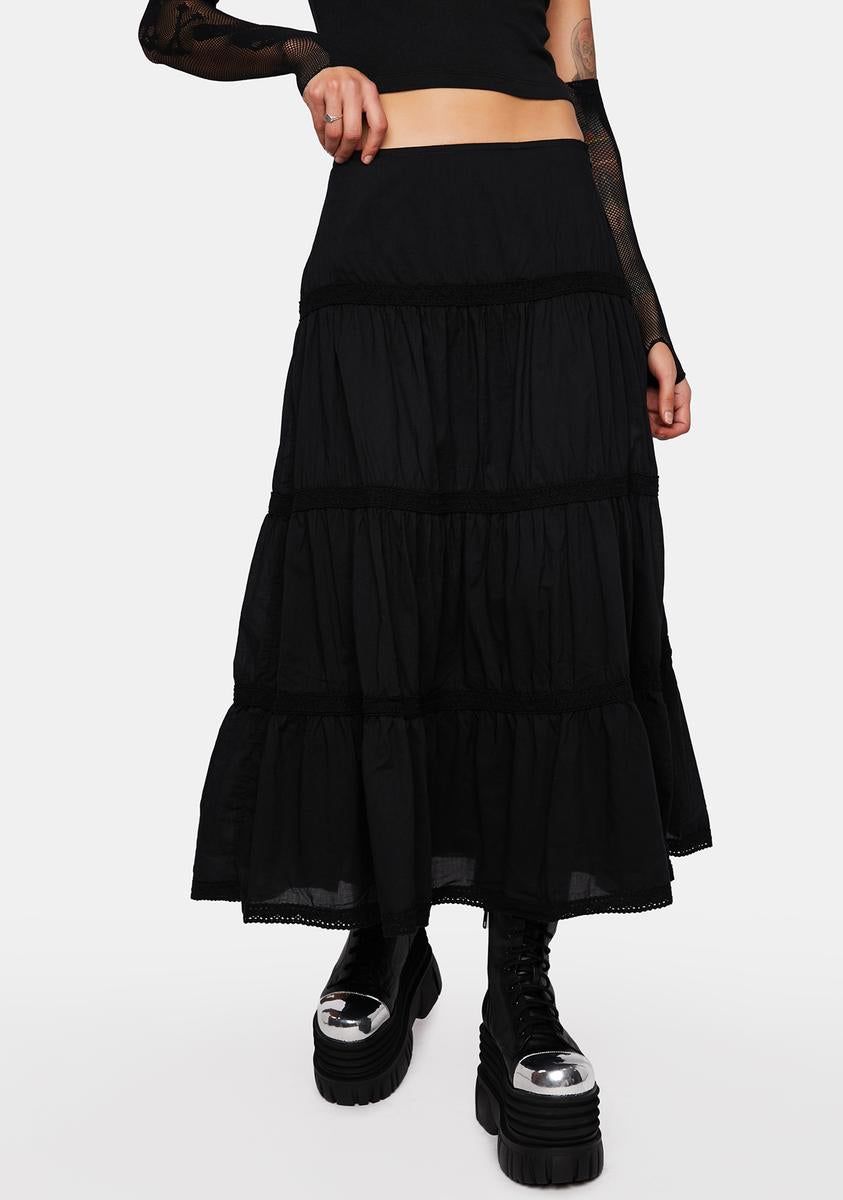 Raven Ruffle Maxi Skirt sold by Dolls Kill