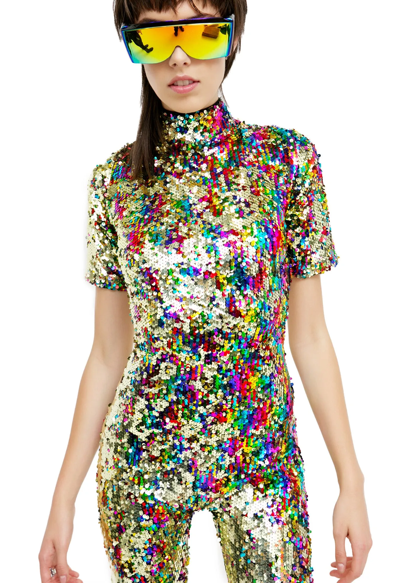 Rainbow Sequin Jumpsuit sold by Dolls Kill