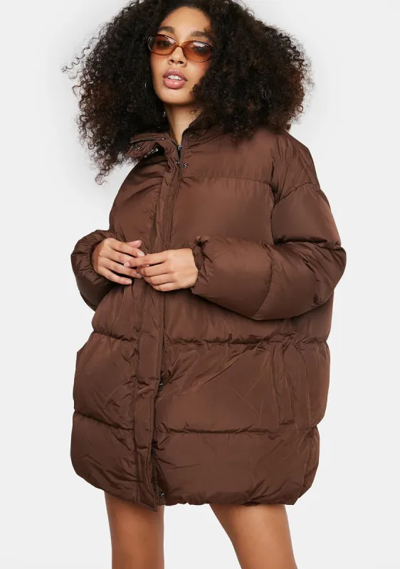 Brown Padded Longline Puffer Coat sold by Dolls Kill