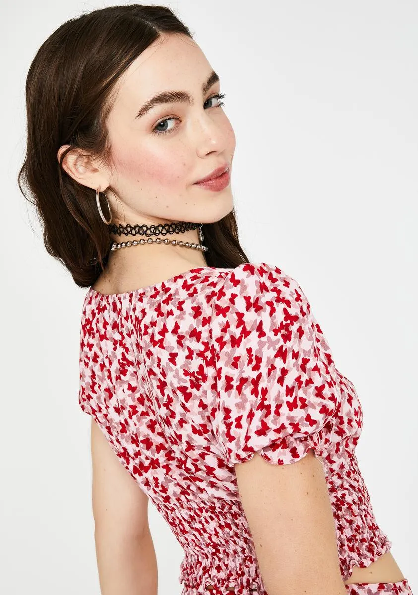 Red Butterfly Raquel Crop Top sold by Dolls Kill product image thumbnail 4