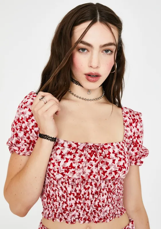 Red Butterfly Raquel Crop Top sold by Dolls Kill