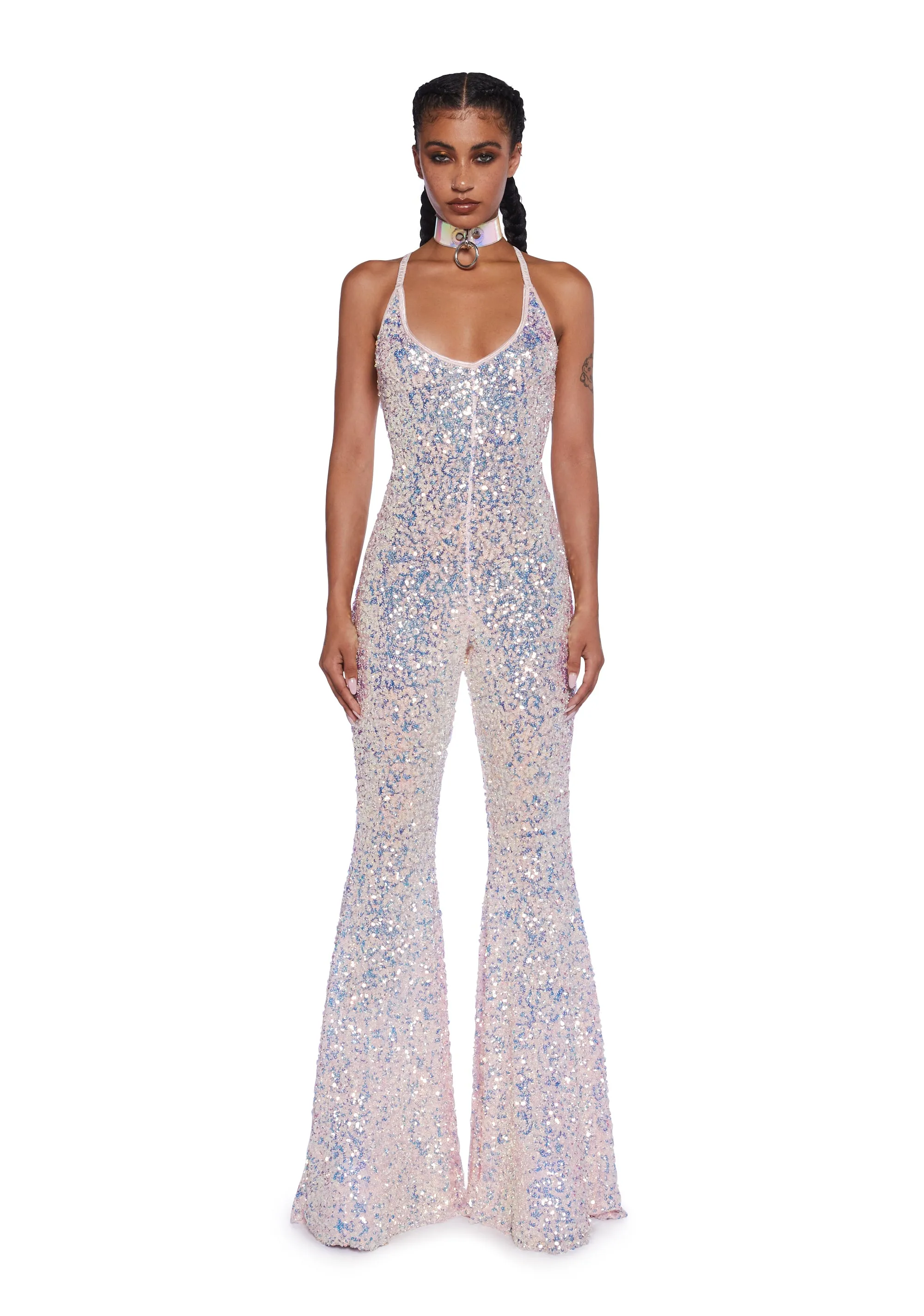 Sparkle Nights Sequin Jumpsuit- Metallic sold by Dolls Kill