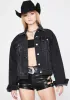 Blackout Slide Off My Back Denim Jacket sold by Dolls Kill