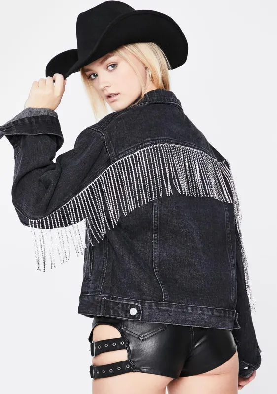 Blackout Slide Off My Back Denim Jacket sold by Dolls Kill