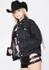 Blackout Slide Off My Back Denim Jacket sold by Dolls Kill