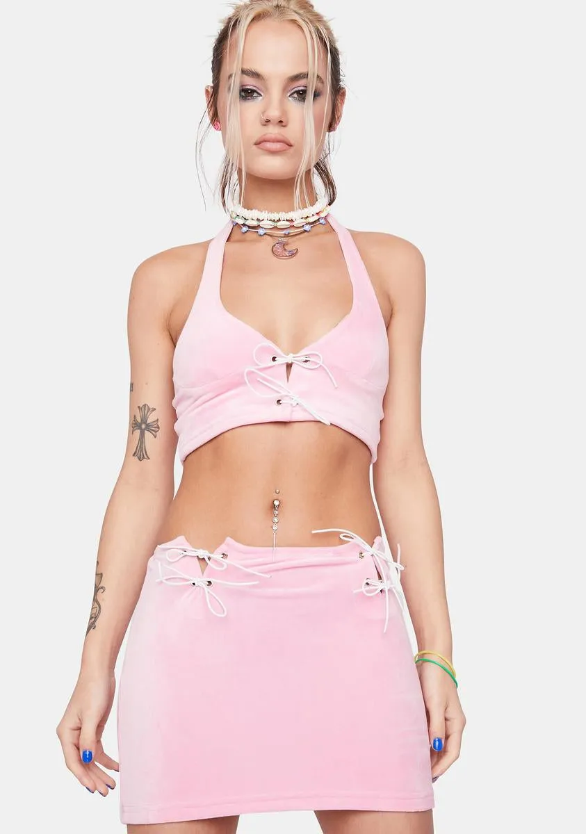 Wish You Were Me Velour Skirt Set sold by Dolls Kill