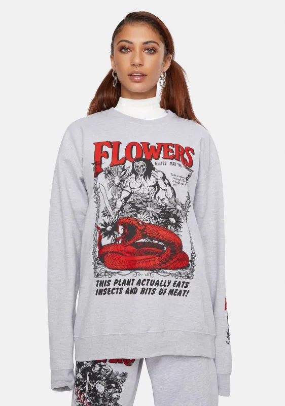 X Playdude Flowers Graphic Crewneck Sweatshirt sold by Dolls Kill