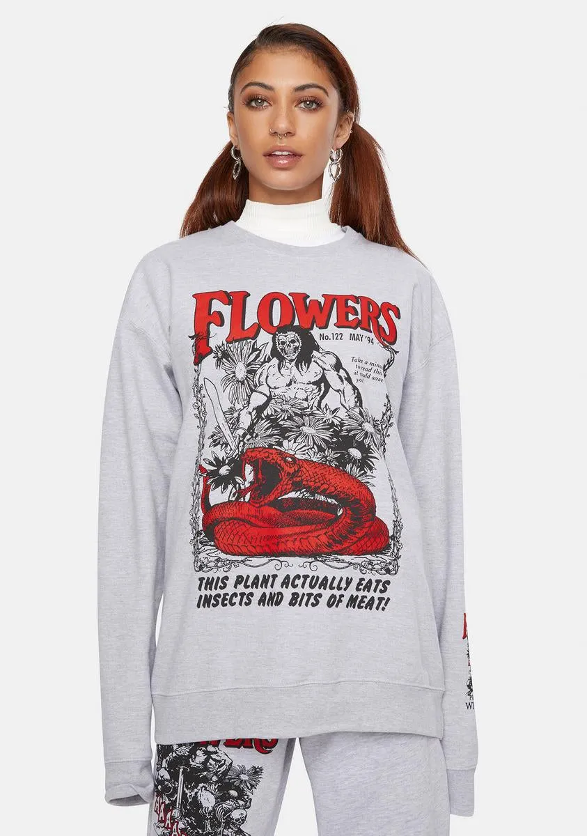 X Playdude Flowers Graphic Crewneck Sweatshirt sold by Dolls Kill