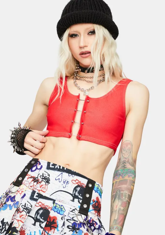 Cherry Bank Obsession Bar Closure Crop Tank Top sold by Dolls Kill