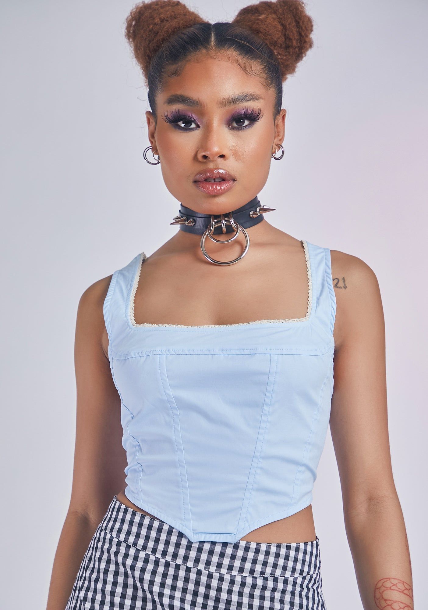 Light Blue Night Artistic Glamour Corset Tank Top sold by Dolls Kill