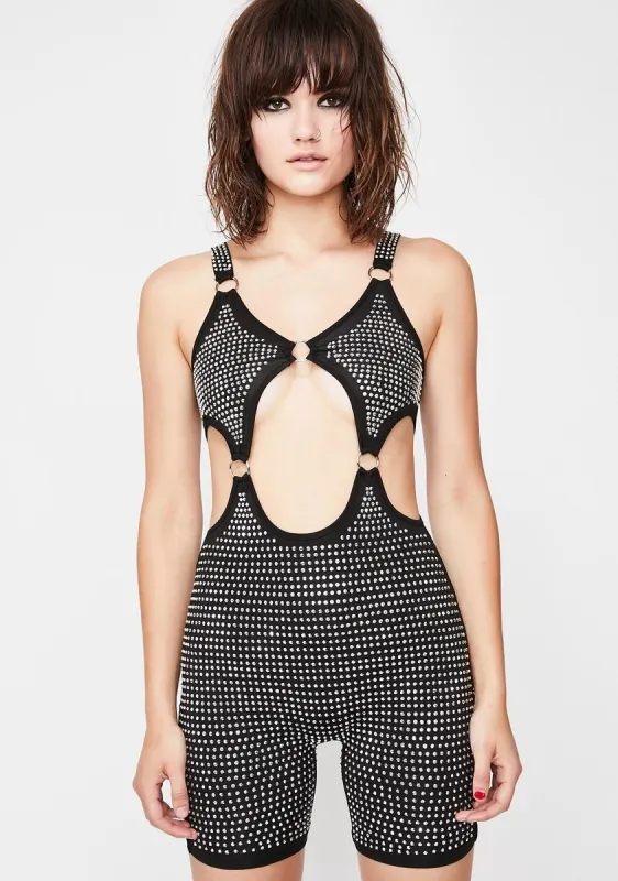 Major Moment Rhinestone Romper sold by Dolls Kill