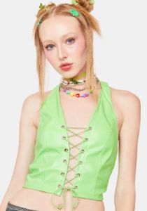 Lucky Cyber Sexy Lace-Up Halter Top sold by Dolls Kill