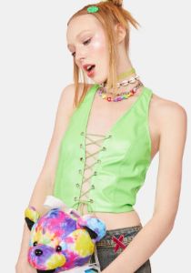 Lucky Cyber Sexy Lace-Up Halter Top sold by Dolls Kill