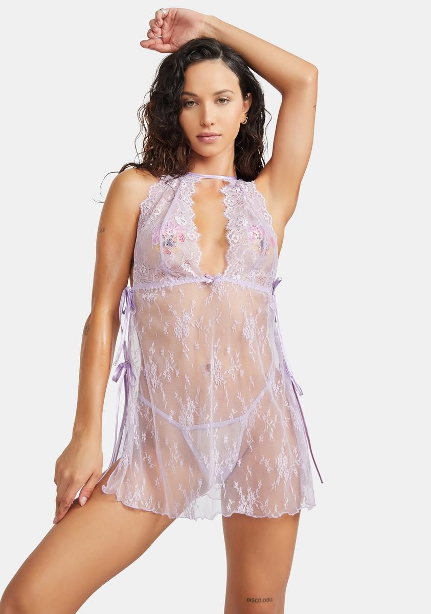 Lavender Waiting On U Teddy Set sold by Dolls Kill