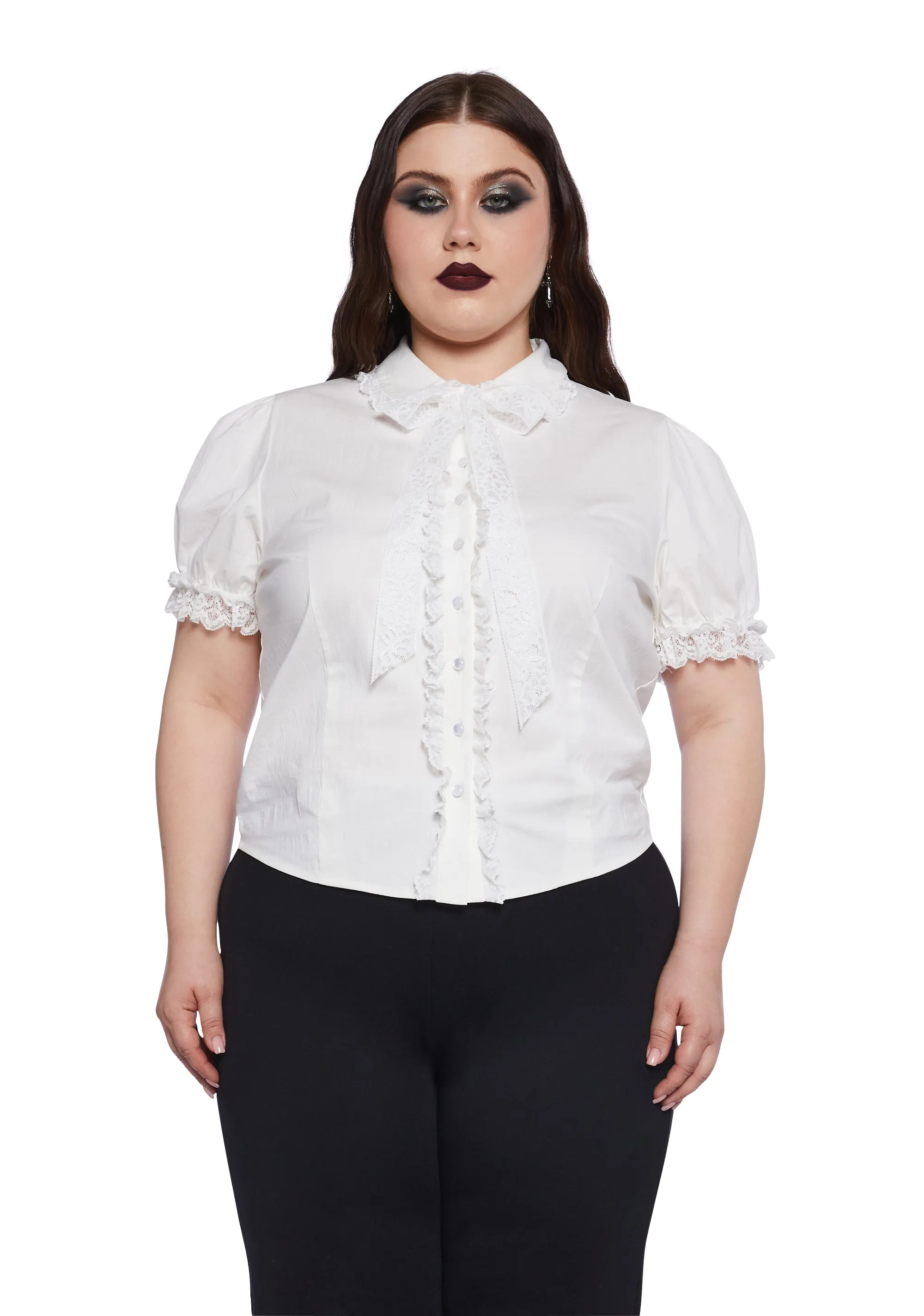 Plus Coveted Darling Poplin Blouse - White sold by Dolls Kill