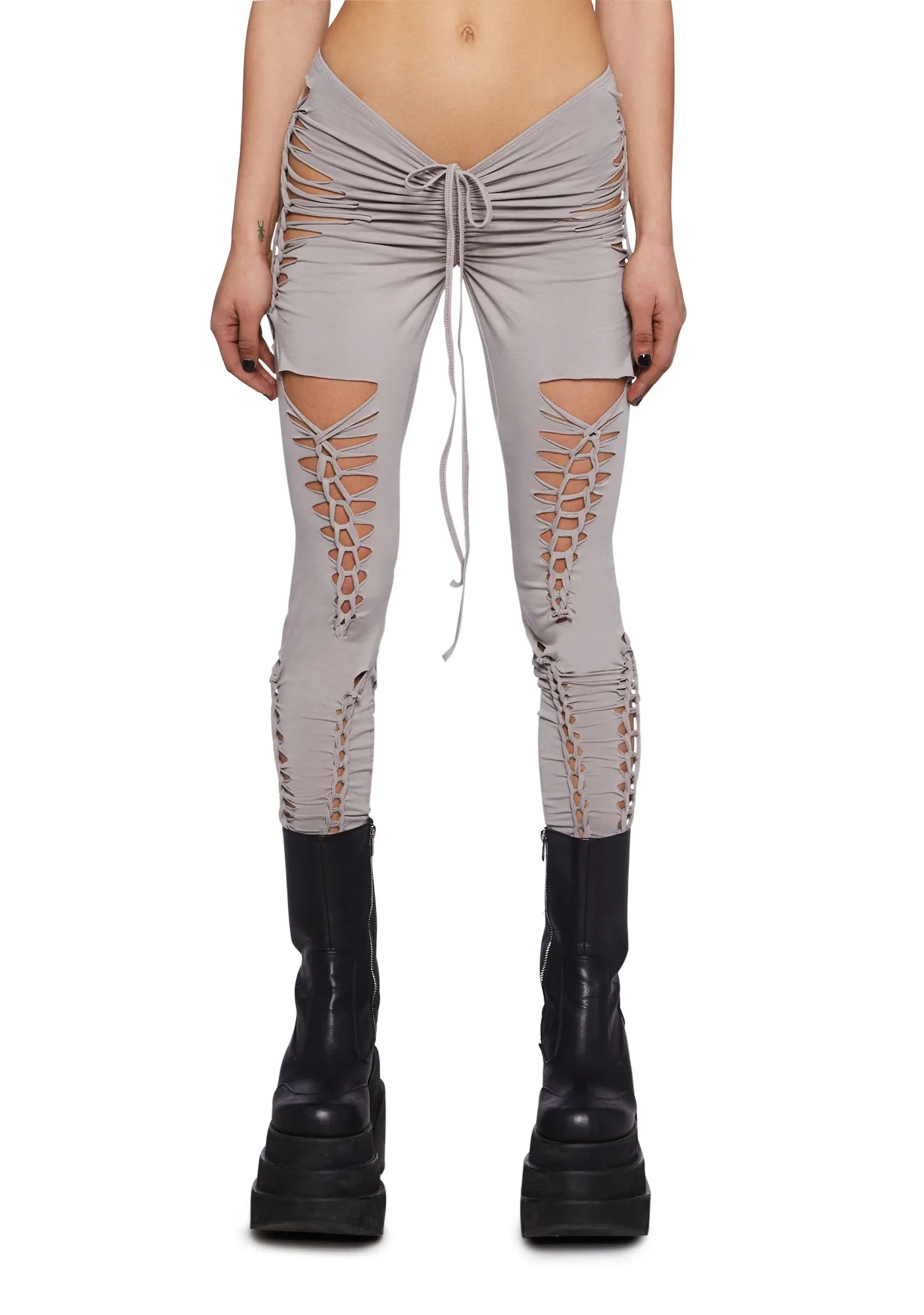 Crossfade Shredded Leggings- Ecru sold by Dolls Kill